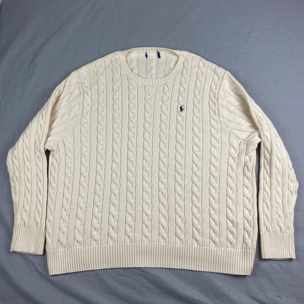 Polo Ralph Lauren Mens Sweater 4XB Cable Knit Cotton fisherman Preppy - Picture 1 of 16